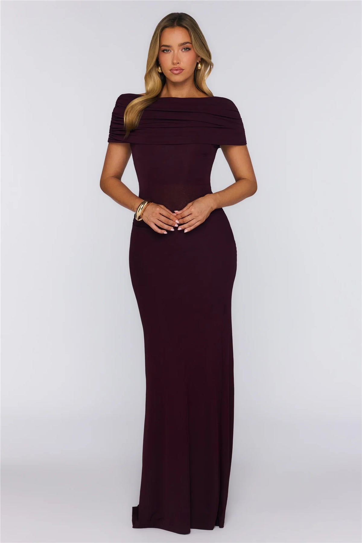 Darling Party Off Shoulder Maxi Dress Wine