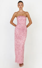 Leona Maxi Dress - Strapless Sequin Column Dress in Pink