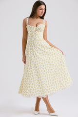 White Vintage Floral Print Cotton Bustier Sundress