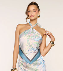 Postcard Pending Floral Satin Halter Mini Dress