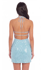 Sequin Halter Mini Dress in Light Blue