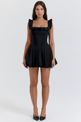 Black Pin Tuck Pleated Dress