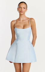 Carolina Mini Dress - Scoop Neck Panel Bodice Dress in Pale Blue