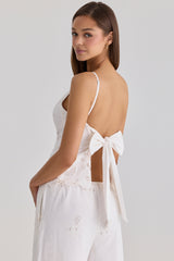 White Broderie Anglaise Cotton Bow Back Top