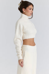Ivory Cropped Chunky Boucle Wool Knit Sweater