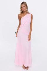 The Influencer Mesh One Shoulder Maxi Dress Pink