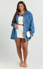 Faharra Shirt - Recycled Cotton Denim Shirt in Dark Blue Wash