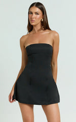 Catharine Mini Dress - Strapless A Line Dress in Black