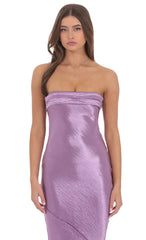 Crinkle Satin Open Back Maxi Dress in Purple