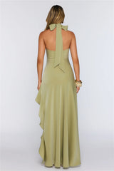 Dreamlight Halter Satin Maxi Dress Khaki