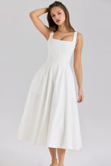 White Stretch Cotton Midi Sundress
