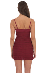 Crinkle Bodycon Dress in Burgundy