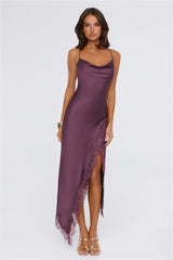 Quietly Magnetic Satin Lace Maxi Dress Mauve