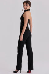 Black Lace High Neck Top With Detachable Bow