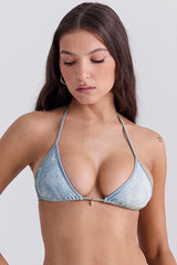 Blue Paisley Triangle Bikini Top
