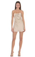 Strapless Corset Mini Dress in Gold