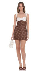 Two-Tone Polka Dot Mesh Bodycon Dress in Brown
