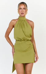 Dune Mini Dress - Backless High Neck Halter Dress in Olive