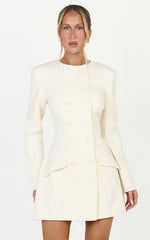 Charlotte Mini Dress - Double Breasted Long Sleeve Dress in Cream