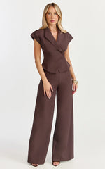 Poppy Pants - High Waist Darted Wide Leg Pants in Dark Chocolate