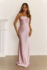 Stardom Moment Satin Strapless Maxi Dress Pink
