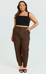 Hermie Pants - High Waisted Cropped Tailored Pants in Chocolate