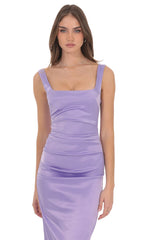 Satin Bodycon Maxi Dress in Lilac