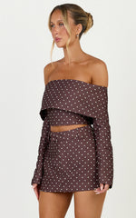 Lana Top - Long Sleeve Off Shoulder Cropped Top in Chocolate/Cream Polka Dot