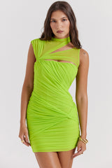 Neon Green Gathered Mini Dress