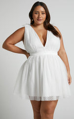 Mariabella Mini Dress - Tulle Plunge Dress in White