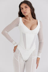 White Long Sleeve Mesh Corset