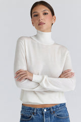 Ivory Silk + Wool Roll Neck Sweater