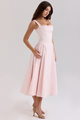 Rose Pink Stretch Cotton Midi Sundress