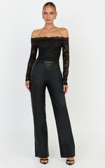 Isabelle Bodysuit - Off Shoulder Long Sleeve Lace Bodysuit in Black