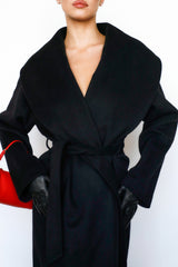 Black Wool Shawl Collar Coat