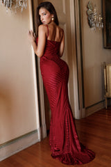 Deep Red Devoré Satin Maxi Gown - Limited Edition