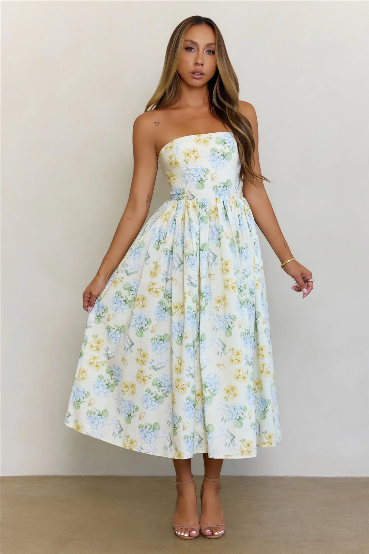 Afternoon Bliss Strapless Floral Maxi Dress White