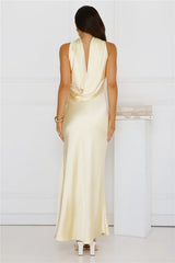 Precious Pearl Satin Maxi Dress Yellow