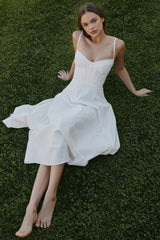 White Stretch Cotton Midi Sundress