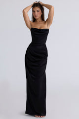 Black Satin Strapless Corset Maxi