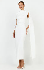 Visenta Midi Dress - Asymmetrical Sleeve Dress in White