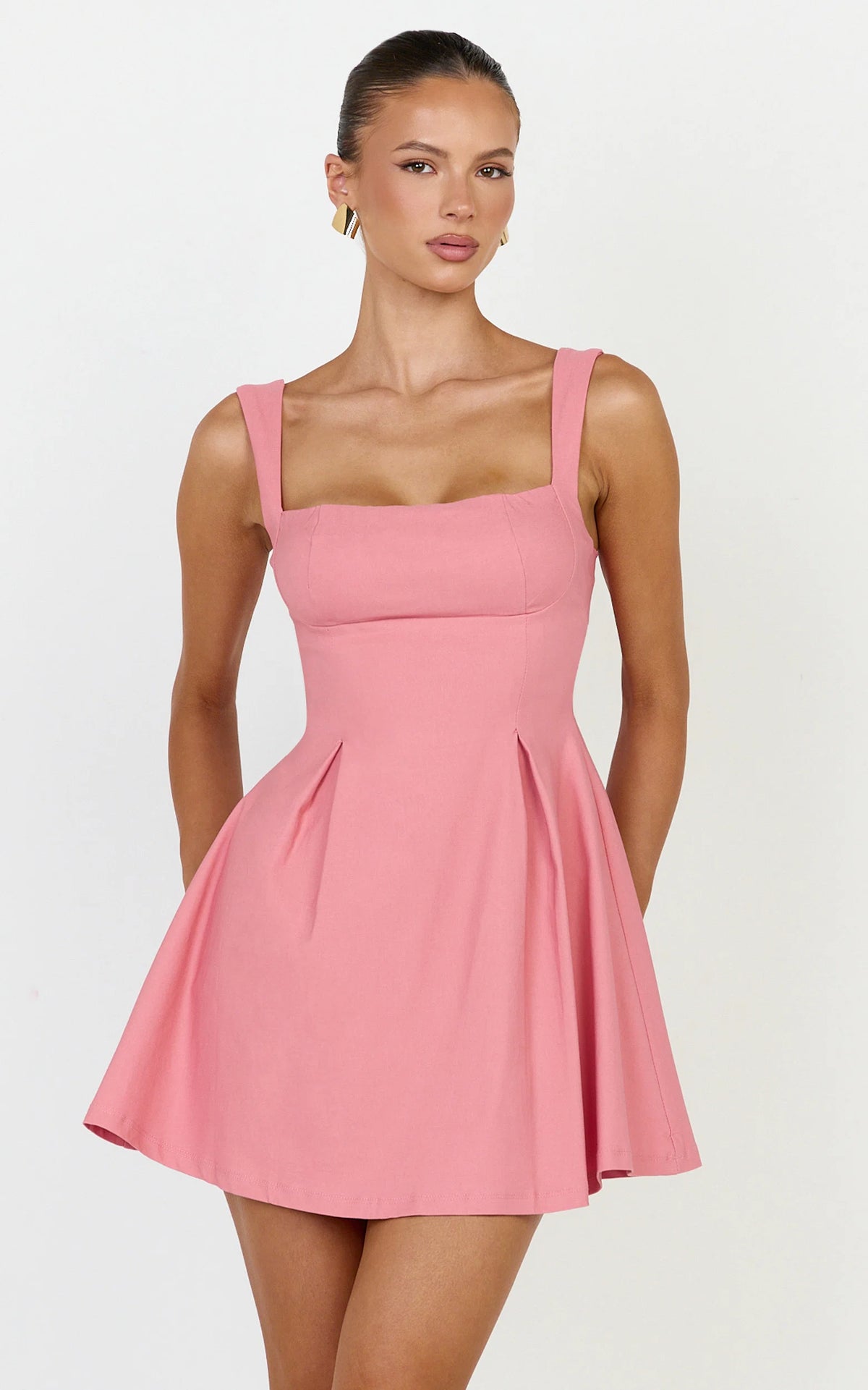 Ida Mini Dress - Wide Strap Straight Neck  Bow Back Dress in Pink