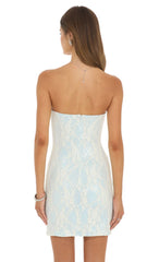 Strapless Lace Mini Dress in Light Blue and White