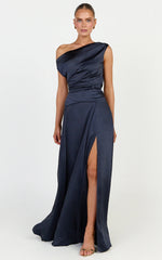 Helena Maxi Dress - Off Shoulder Godet Dress in Navy