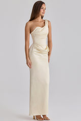 Lemon One Shoulder Satin Maxi Dress
