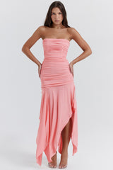 Apricot Gathered Asymmetric Dress