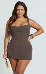 Aretha Mini Dress - Panel Dress in Mocha