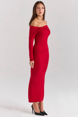 Holly Red Cashmere Blend Midi Skirt