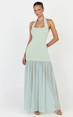 Barbara Maxi Dress - Halter Scoop Neck Contrast Georgette Dress in Sage