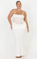 Rania Maxi Dress - Contrast Lace Bodice Bias Cowl Drop Waist Dress in Cream